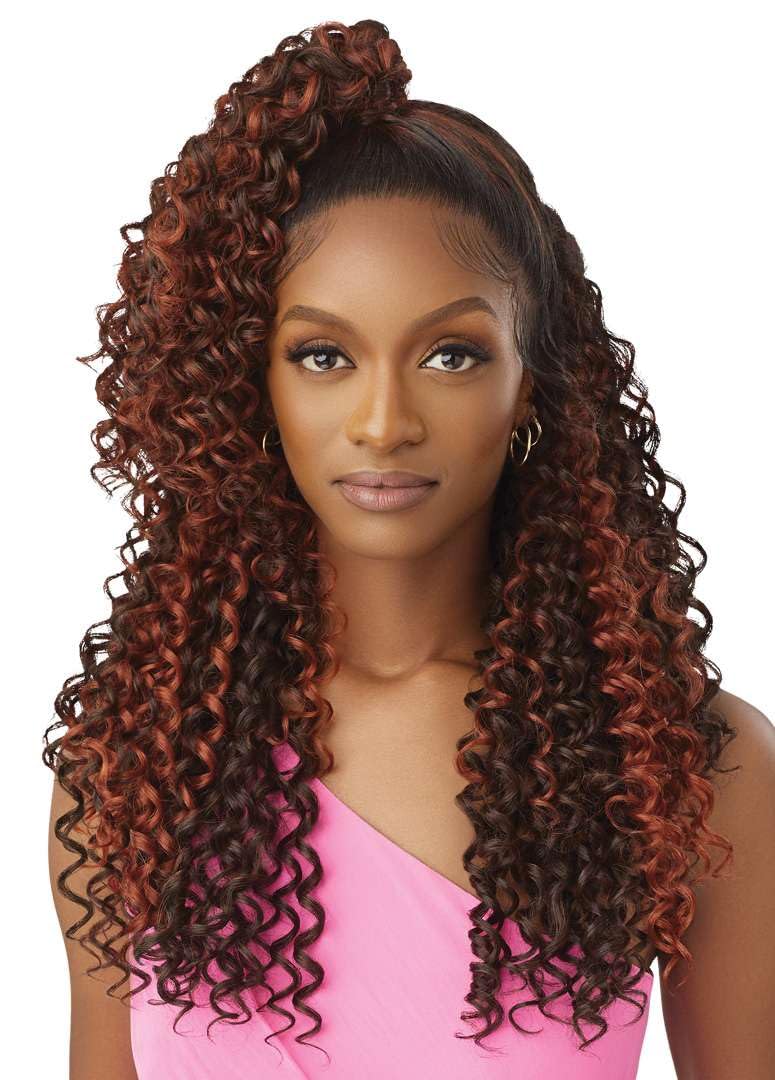 Outre Airtied 100% Fully Hand-Tied Wig - Human Hair Blend - Dominican Curly 22" (DRST2/CHOCOLATE CARAMEL)