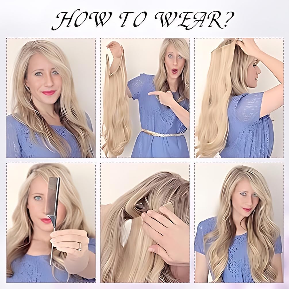 Invisible Wire Hair Extensions Real Human Hair, 14 Inch 75G Brown mixed Blonde Remy Human Hair Extensions with 4 Clips, Long Straight Thick Layered Transparent Hairpiece for Women