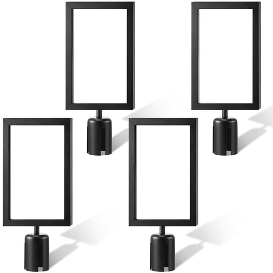 4 Pieces Stanchion Sign Holder Double Sided Sign Frame with Cover Stanchion Top Sign Frames for 8.58 x 12.52 Inches Paper Size for Crowd Control Sentry Stanchions (Black, Iron)