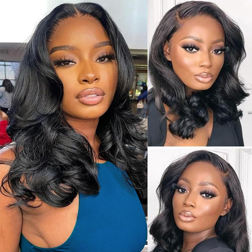 TONGMAY Bob Wig Human Hair 13x4 HD Lace Front Body Wave Bob Wigs Brazilian Virgin Human Hair Bob Wig for Women 180% Density Frontal Wig Human Hair Natural Black 16 Inch