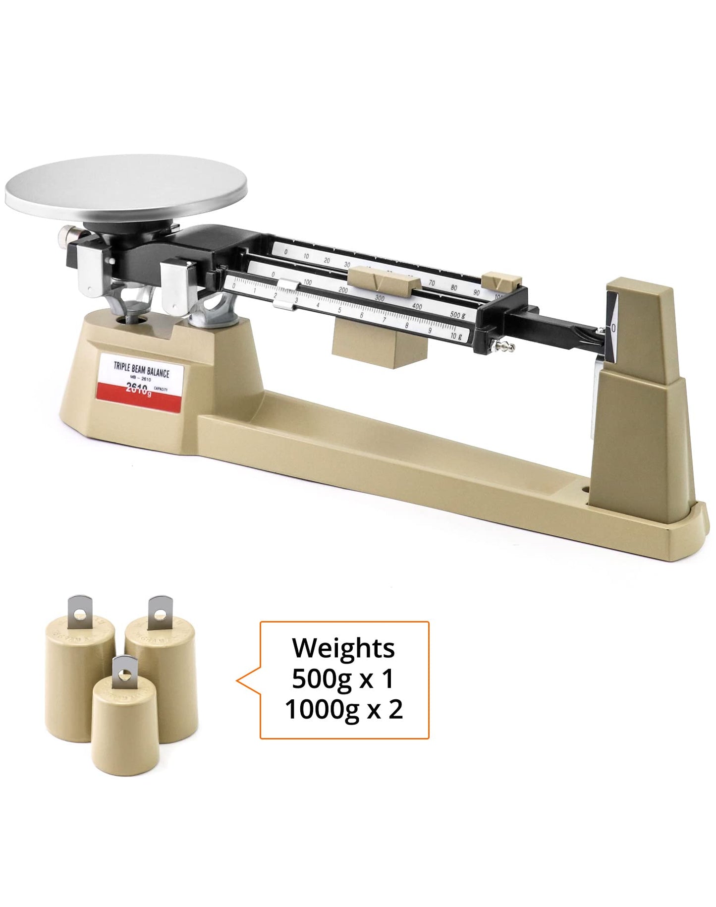 QWORK Triple Beam Mechanical Balance, 2610g/0.1g Lab Analytical Weight Set, Triple Beam Scale with Zero Adjustment Knob, No Need Battery