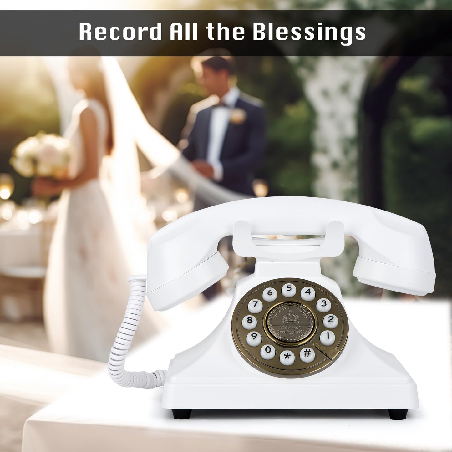 MCHEETA 2025 Latest Audio Guest Book Wedding Phone, Wireless Audio Guestbook Phone, Customized Voice Message Recording for Weddings, Graduation Parties and Banquets, Retro Style,Low Radiation,White