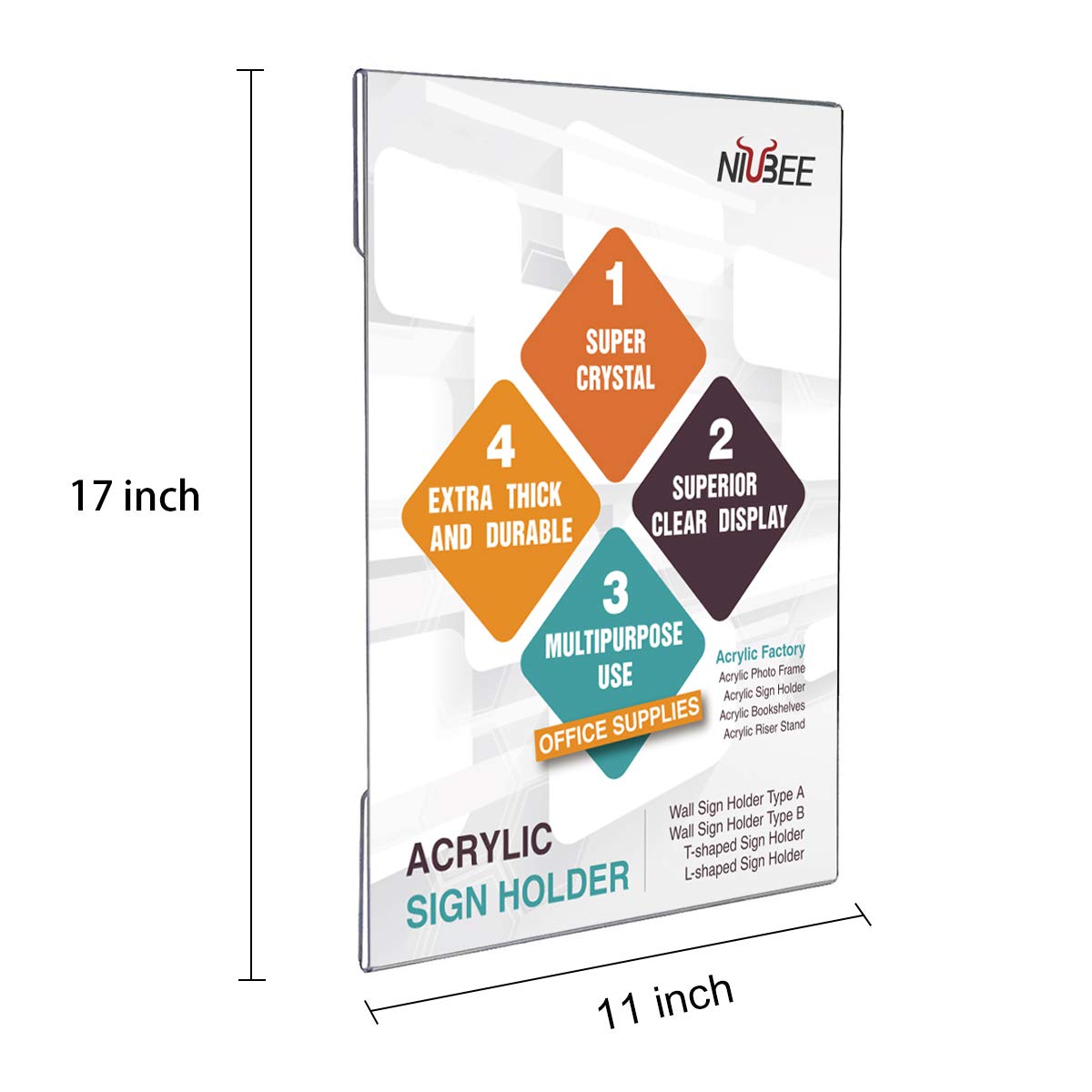 Niubee 6 Pack Acrylic Sign Holder 11 x 17 inches Wall Mount Sign Holders Clear Acrylic Frame with Double Sided Tape Clear Poster Frames Plastic Sign Holder for Office, Home, Restaurant, Vertical