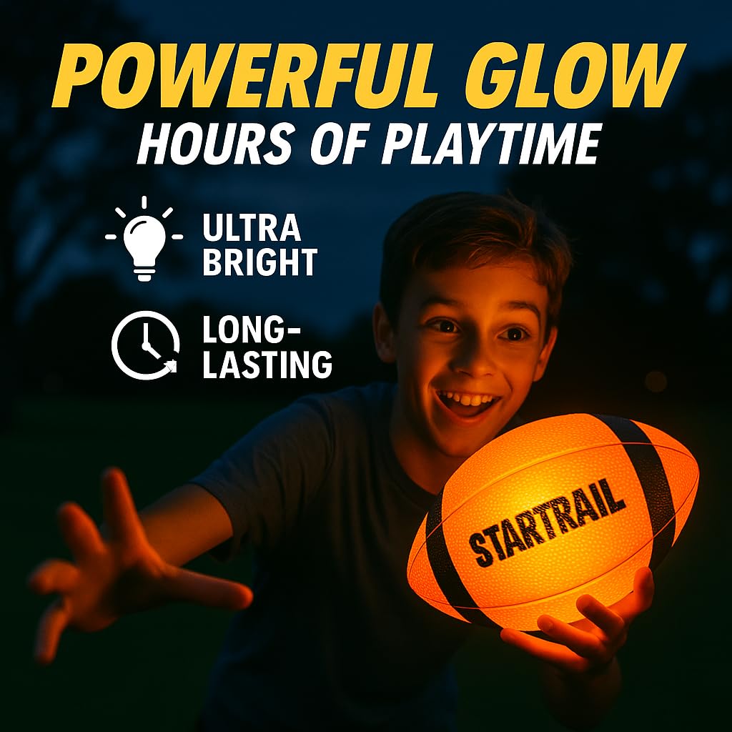 TOMLEON Light Up Football - Glow in The Dark Ball - NO 6 - Outdoor Sports Birthday Gifts for Boys 8-15+ Year Old - Kids Teenage Youth Gift Ideas Activity - Boy Toys Stuff Ages 8 9 10 11 12 13 14 15