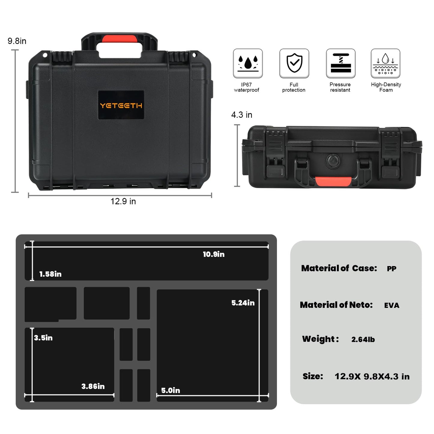 YETEETH Case Organizer for GoPro Hero 13/ Hero 12, Waterproof Hard Shell Travel Storage Carrying Case for Gopro Hero 13/12/11/10/9/8/Media Mod/Volta/Creator Edition/Action Camera and Other Accessories