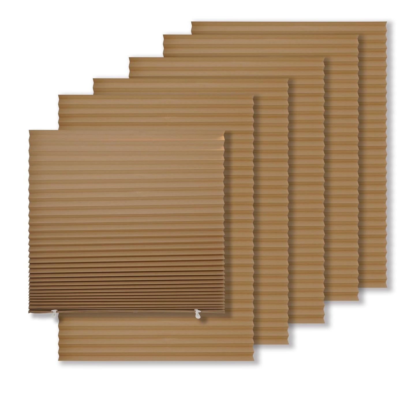 MYshade 6 Pack Temporary Blackout Paper Shades for Windows,Paper Pleated Blinds with Adhesive,No Tools No Drilling Free Cut Size Temporary Room Darkening Shades(Brown, 36" W x 72" H)