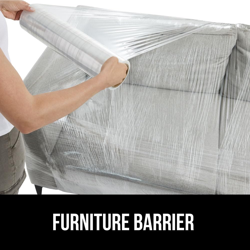 GORILLA GRIP 500% Stretch Film Heavy Duty Plastic, 1000ft Shrink Wrap Roll 24" Puncture Resistant, Industrial Strength for Shipping, Pallet Storing, Moving, Packing Furniture Protection 1 Pack Clear