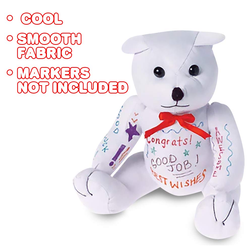 ArtCreativity Plush Autograph Teddy Bear, 1 Piece, Graduation Autograph Stuffed Animal, 11 Inch Stuffed Toy with White Smooth Fabric, Cute Hospital Get Well Soon Gift, Unique Baby Shower Idea