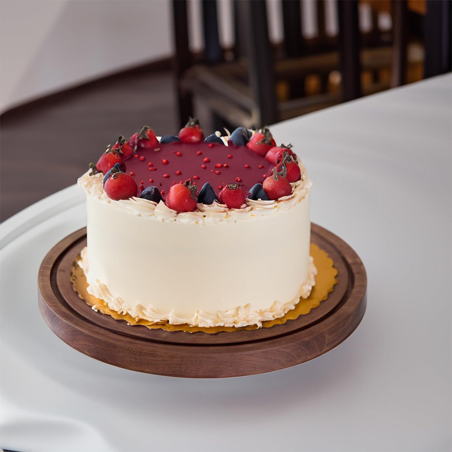 LiTY Cake Stand with Lid, Acacia Wood 12in Round Cake Holder, 2-in-1 Dessert Table Display Set & Charcuterie Board for Cheese, Chips & Dips, Nachos, Fruit Platter, Large Acrylic Cake Dome Cover