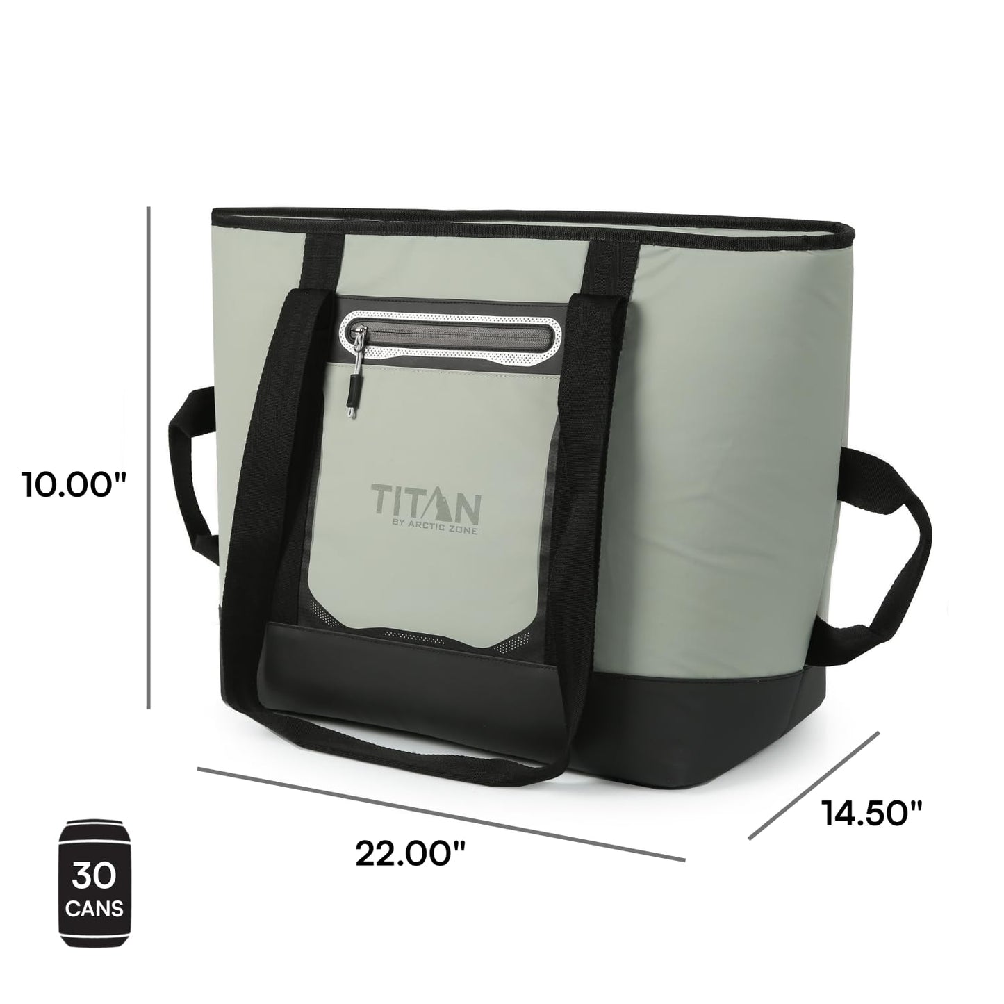 Titan by Arctic Zone Soft Sided Cooler Tote, Insulated Bag with Handle, Shoulder Strap, and Zipper for Lunch, Picnic, and Travel, 30 Can Capacity, Seagrass