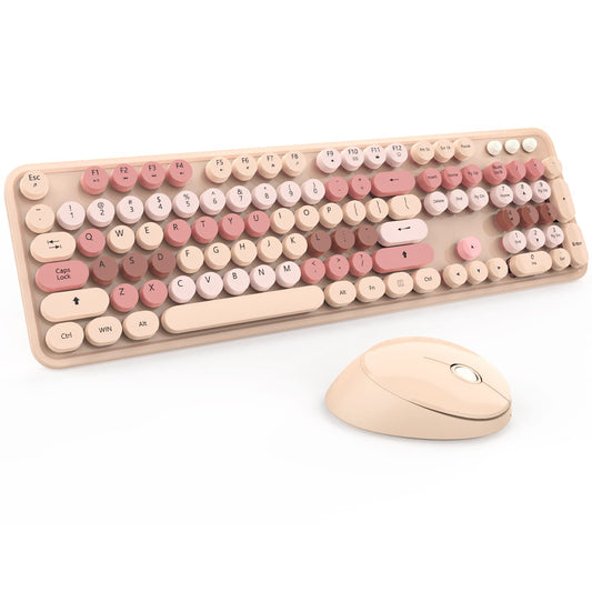 Colorful Wireless Keyboard and Mouse Combo - 104 Key Wireless Keyboard with Number Pad for Windows PC, Notebook, Laptop (Chocolate)