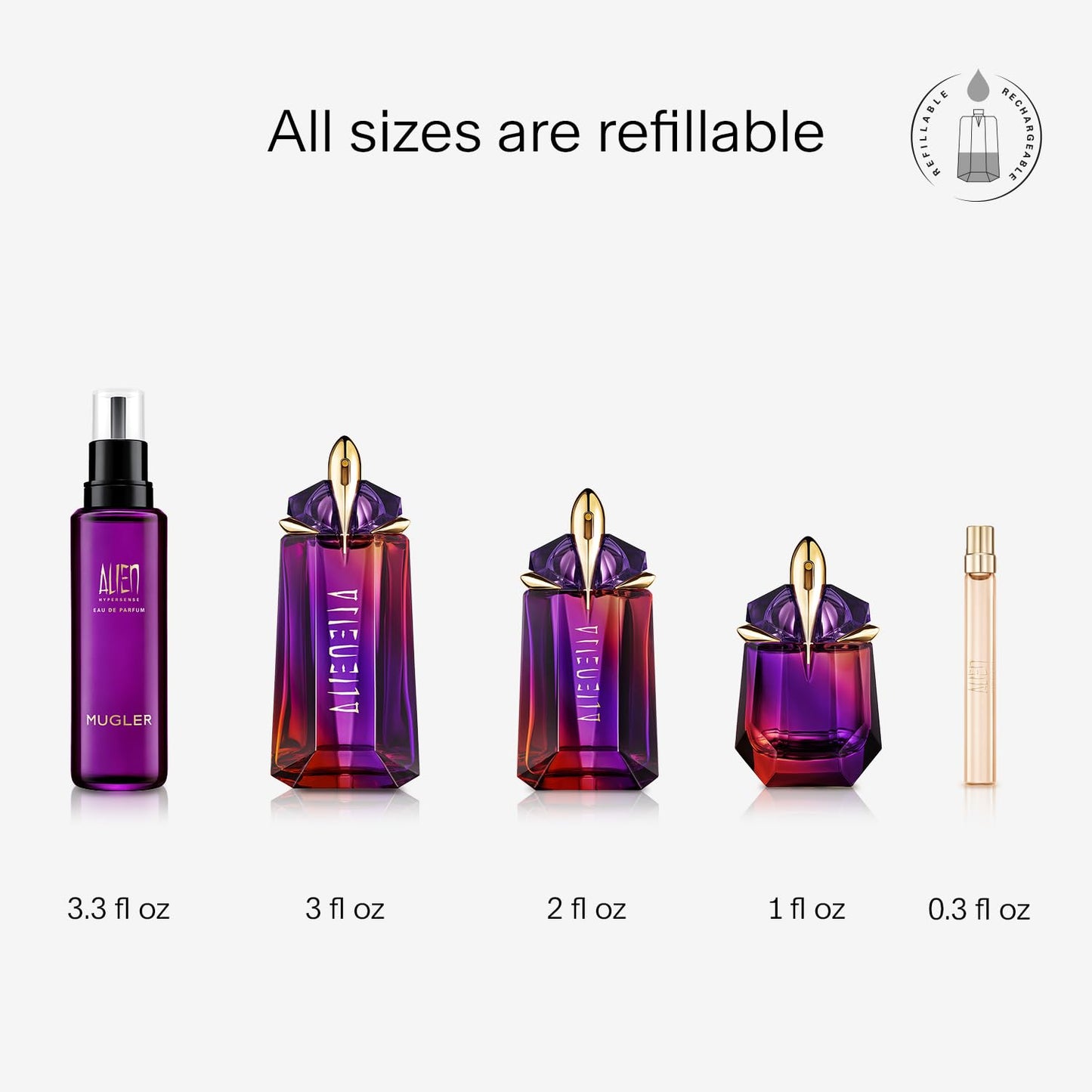 Mugler - Alien Hypersense - Eau de Parfum - Womens Perfume - Floral Woody Scent - Refillable - With Green Mandarin, Pear Accord, Jasmine, & Cashmere - 0.33 Fl Oz