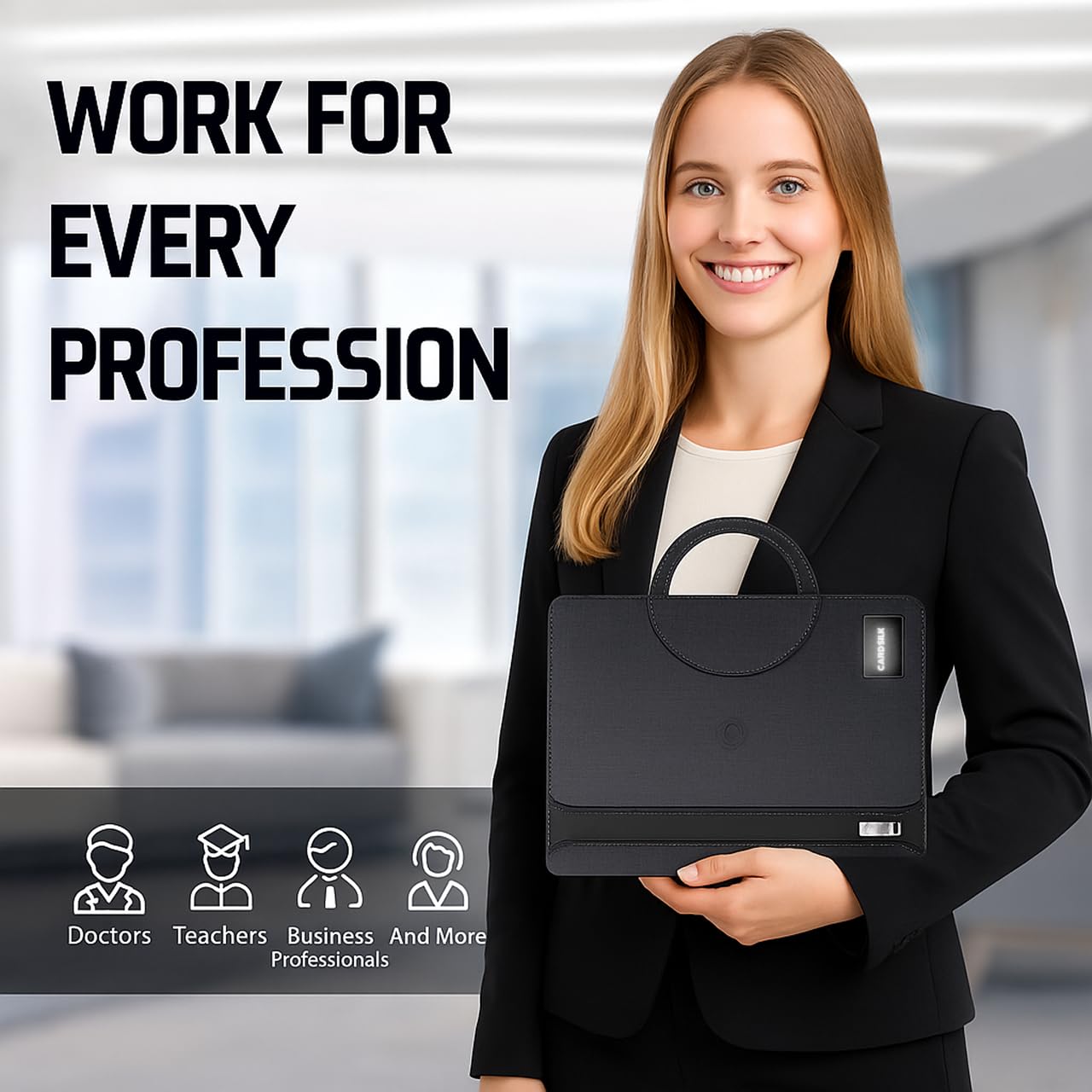 CARDSILK, Zipper Padfolio, Portfolio Binder Organizer with 8000mAh Power Bank, Portfolio for Resume, Documents, Phone, Tablet, Business Supplies, Notebook Organizer with Wireless Charging