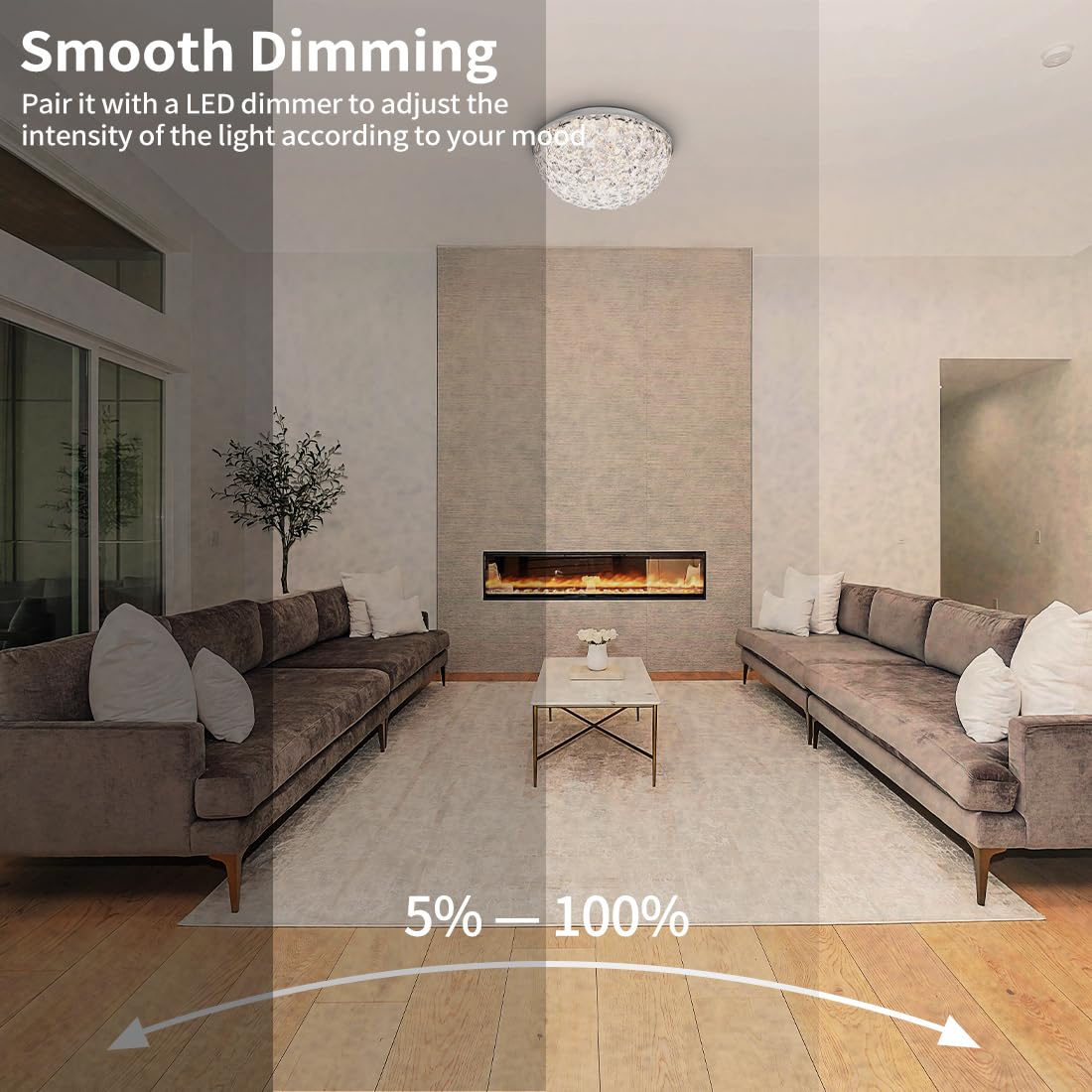 DAKASON LED Ceiling Light Fixture Flush Mount, Crystal Chandelier Modern Ceiling Light for Kitchen, Hallway, Living Room, Foyer, Closet, 12In 15W 1640LM, 3/4/5000K CCT Selectable, Dimmable