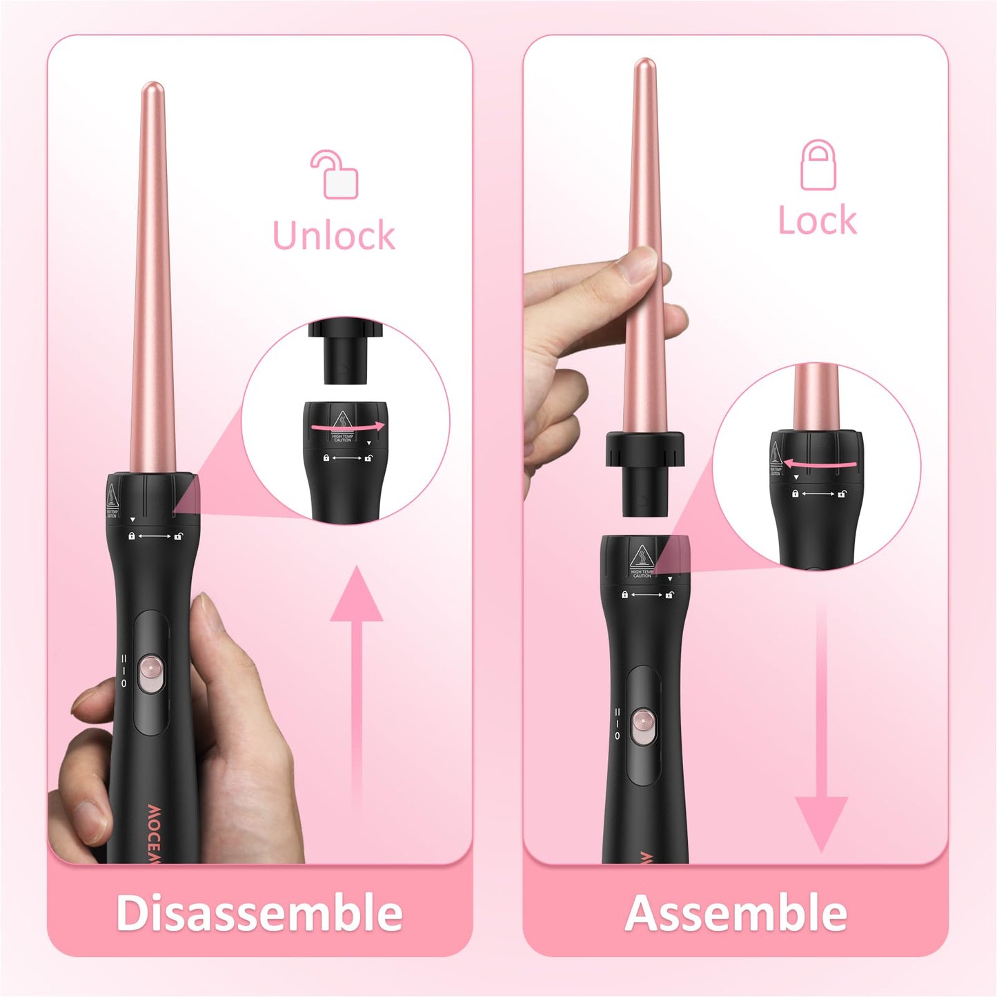 MOCEMTRY 5 in 1 Curling Wand Set with 3 Barrel Hair Crimper for Women，Fast Heating Hair Wand Curler with Two Temp Control. (C528)