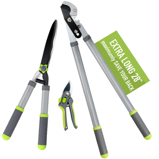 Altdorff Garden Pruning Shears Hedge Clippers, Updated 3PCS Garden Shears Lopper Combo Set, Branch Cutter with Compound Action, Chops Thick High Branch Ease, Professional Tree Trimmer Set Heavy Duty