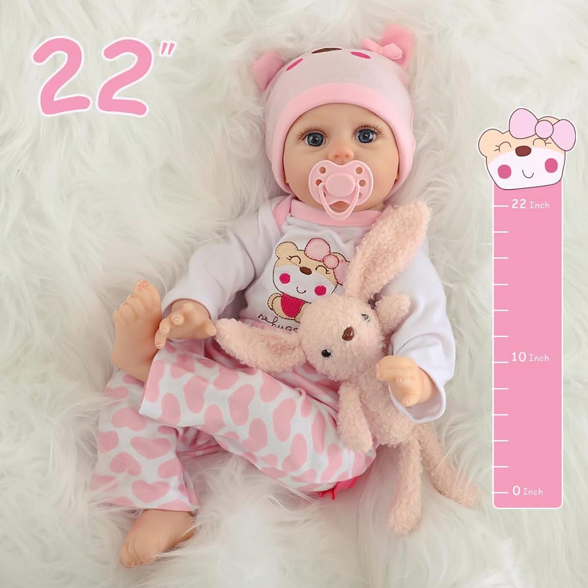 Realistic Reborn Baby Doll Girl 22", Sweet Real Life Like Bebes de Silicona Reales Handmade, Lifelike Reborn Doll Soft Vinyl Weighted Gift Set with Birth Certificate & Feeding Kit Toys for Kids Age 3+
