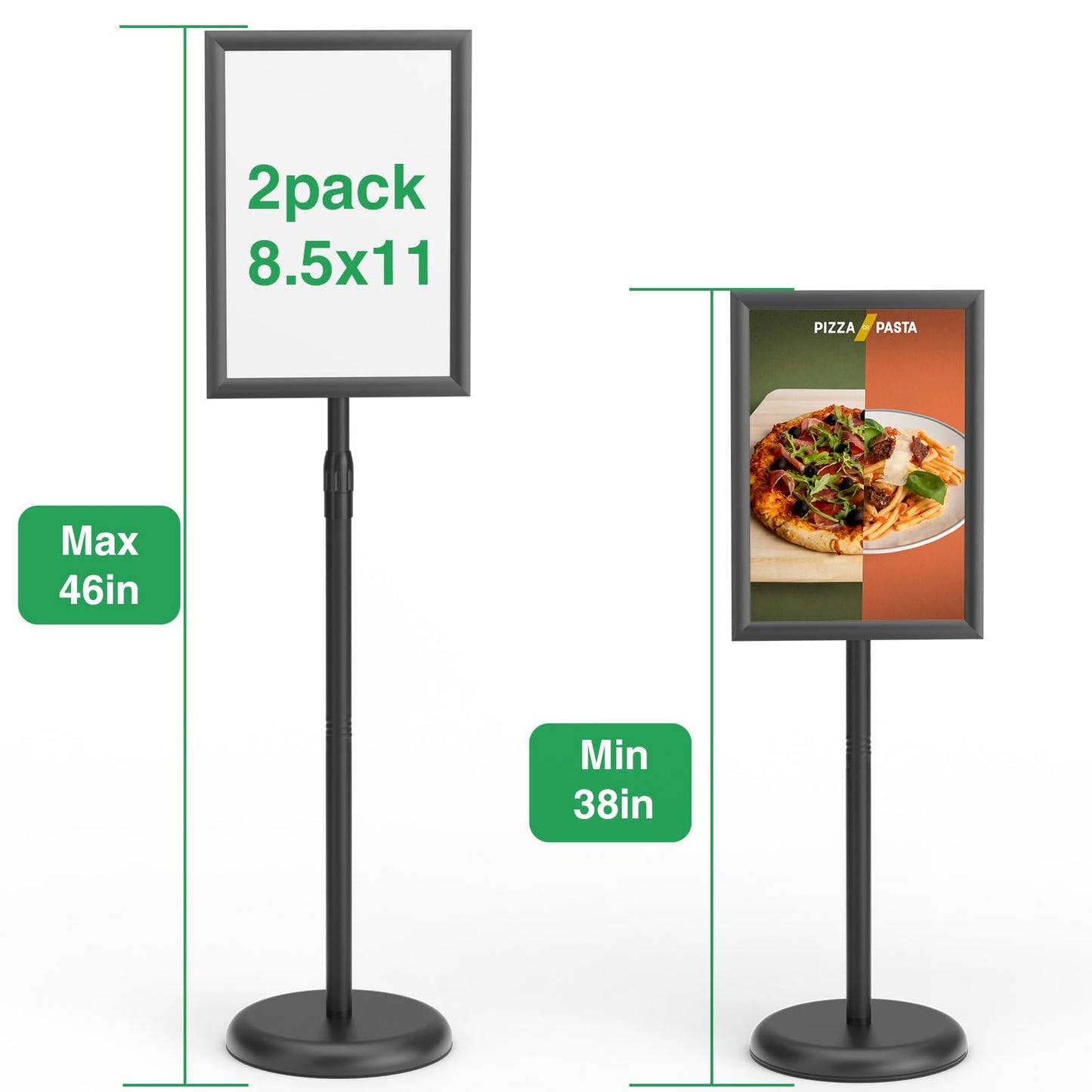 GUOHONG 2 Pack Heavy Duty Sign Stand Adjustable 8.5 x 11 Inch Sign Holder Aluminum Snap Open Frame Floor Poster Stand Vertical Horizontal