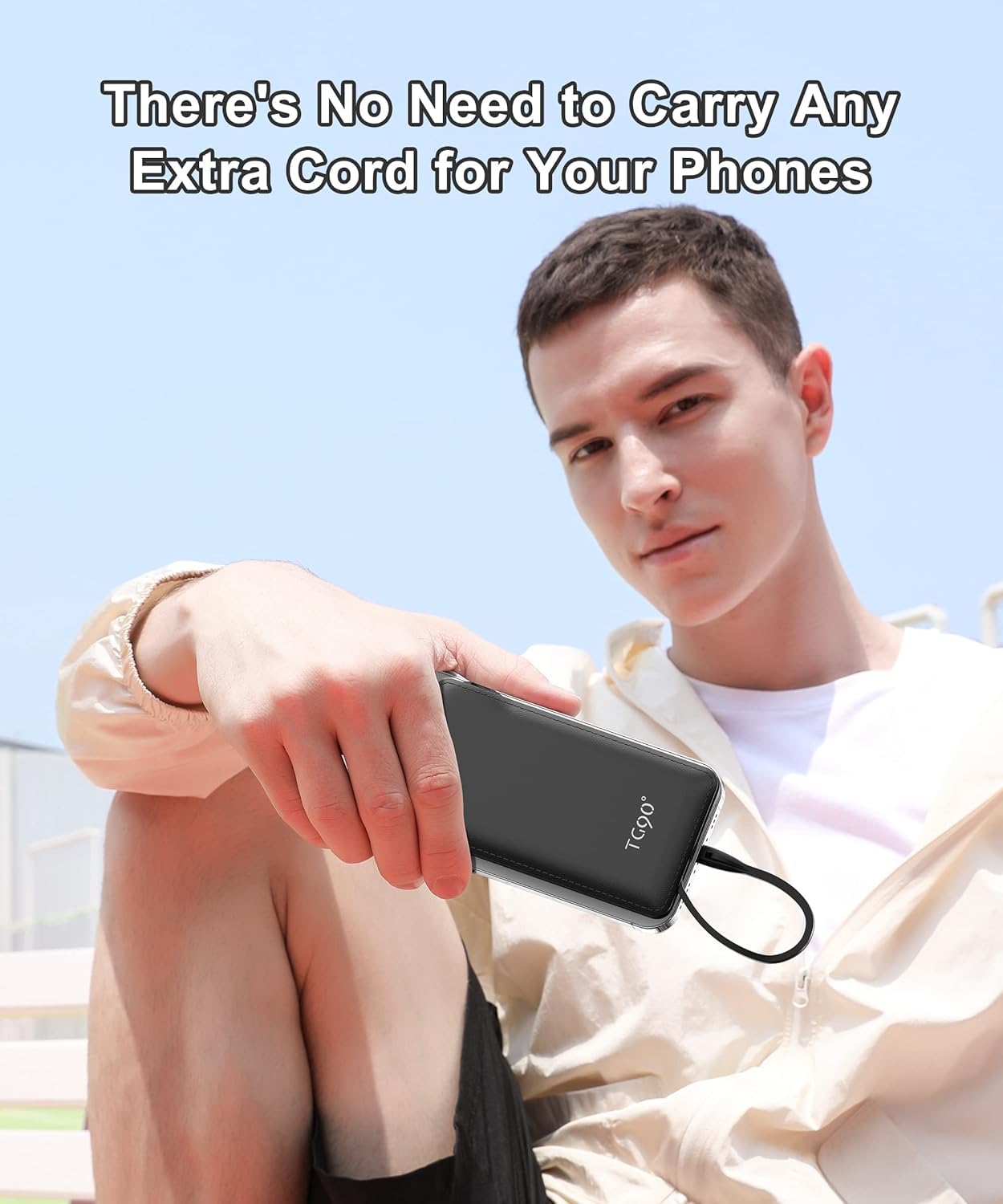 TG90° Portable Charger with Cords 10000mAh Power Bank with Built in Cables Battery Backup Cell Phone External Battery Pack Compatible with iPhone16/15 and Android Phone Travel Battery Pack