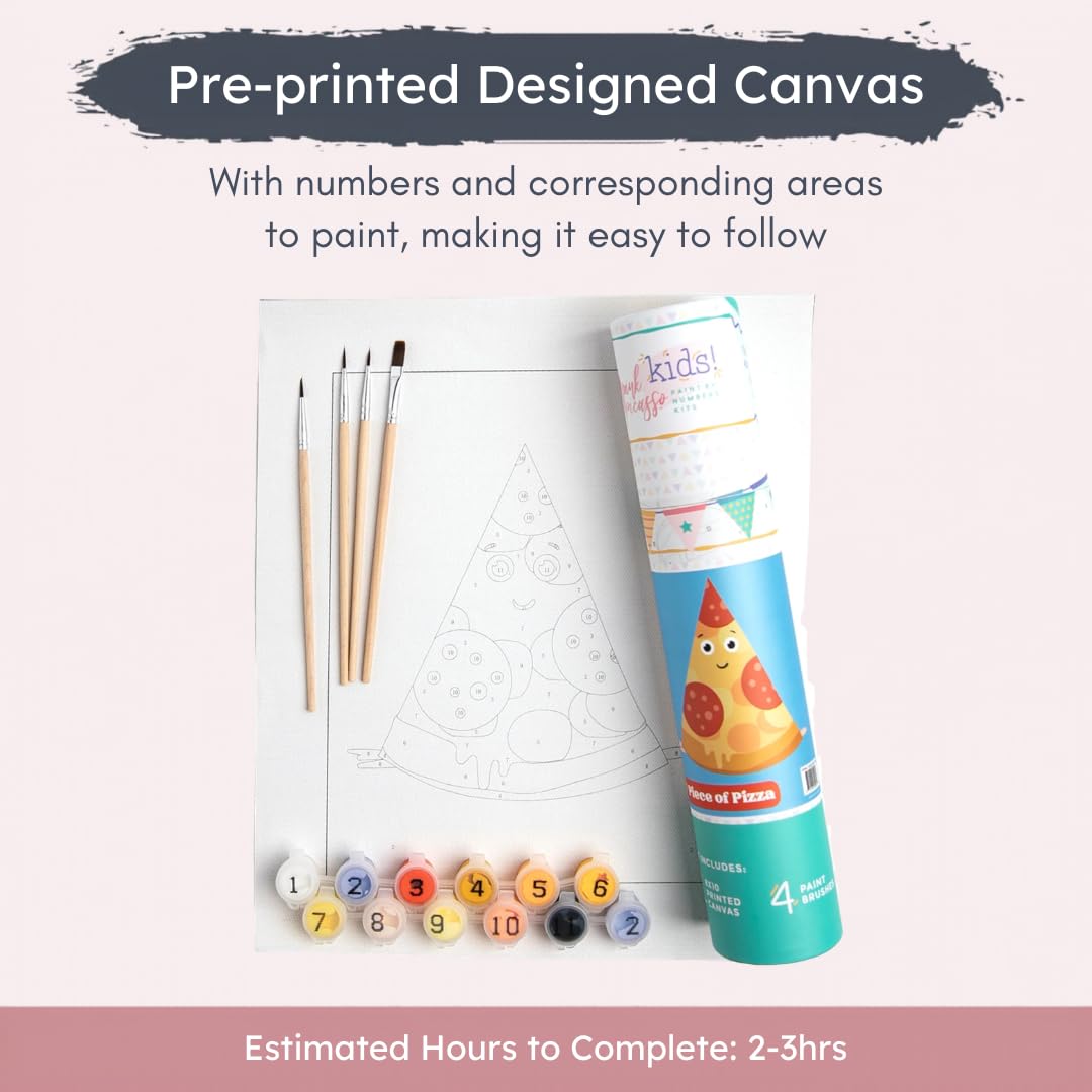 Pink Picasso Kits Paint by Number for Kids | Pizza (8x10) | Fun & Playful DIY Food-Themed Painting Kit