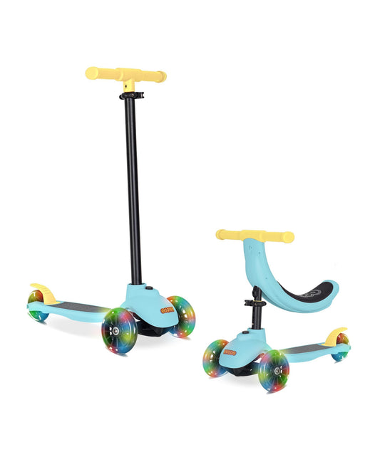 KRIDDO 5-in-1 Kids Kick Scooter, Lean-to-Steer, Toddler Toy Scooter with Adjustable Height, 3 Lighted Wheels, Ideal for Indoor & Outdoor, Gift for Kids Ages 1-5 Years, Blue