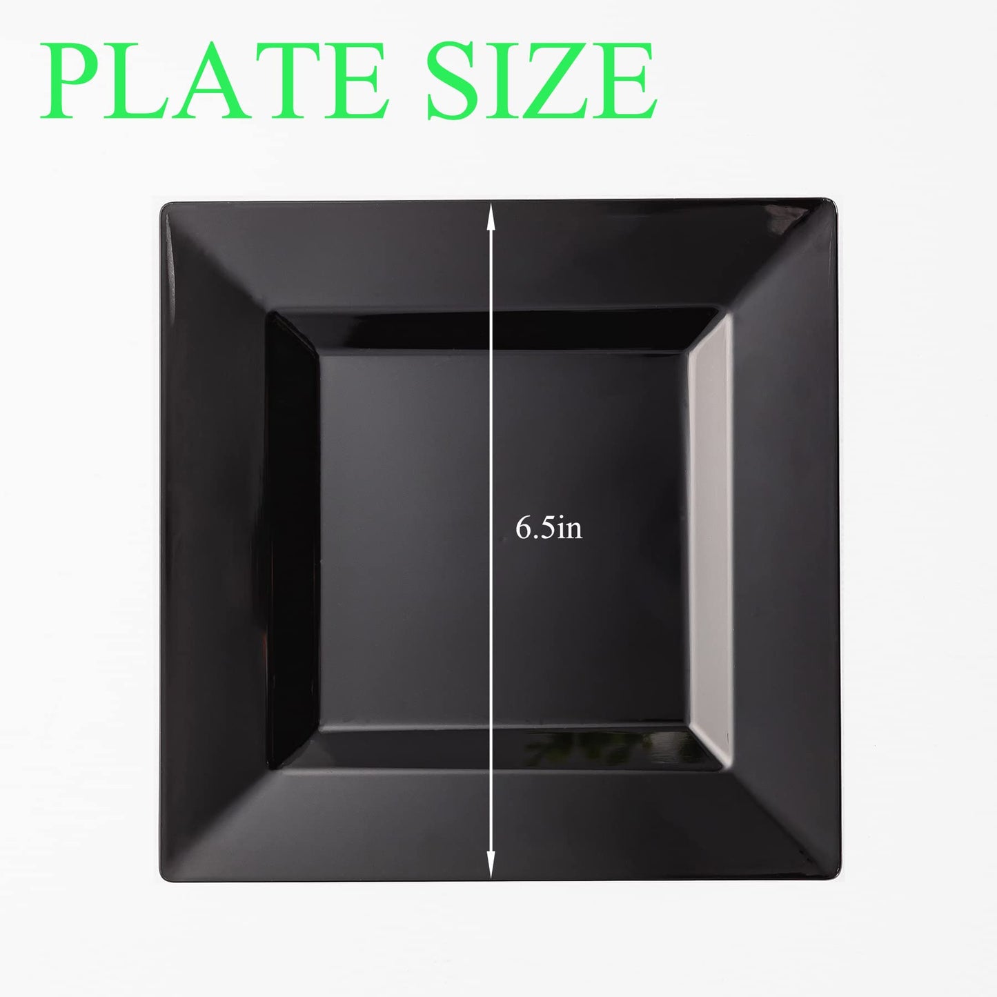 NZVCN 100 Pack Black Plastic Square Dessert Plates, 6.5" Disposable Salad Plates Heavy Duty Plates for Party, Wedding, Christmas, Easter