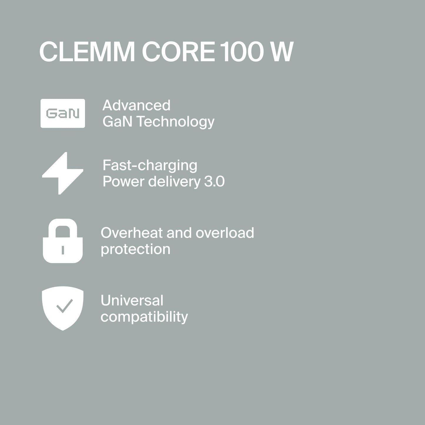 Clemm Core 100W GaN USB-C Charger, 4-Port Fast Charging Adapter with PPS, 3 USB-C & 1 USB-A for MacBook Pro, iPhone 16/15/14, iPad, Samsung Galaxy S24/S23 & More