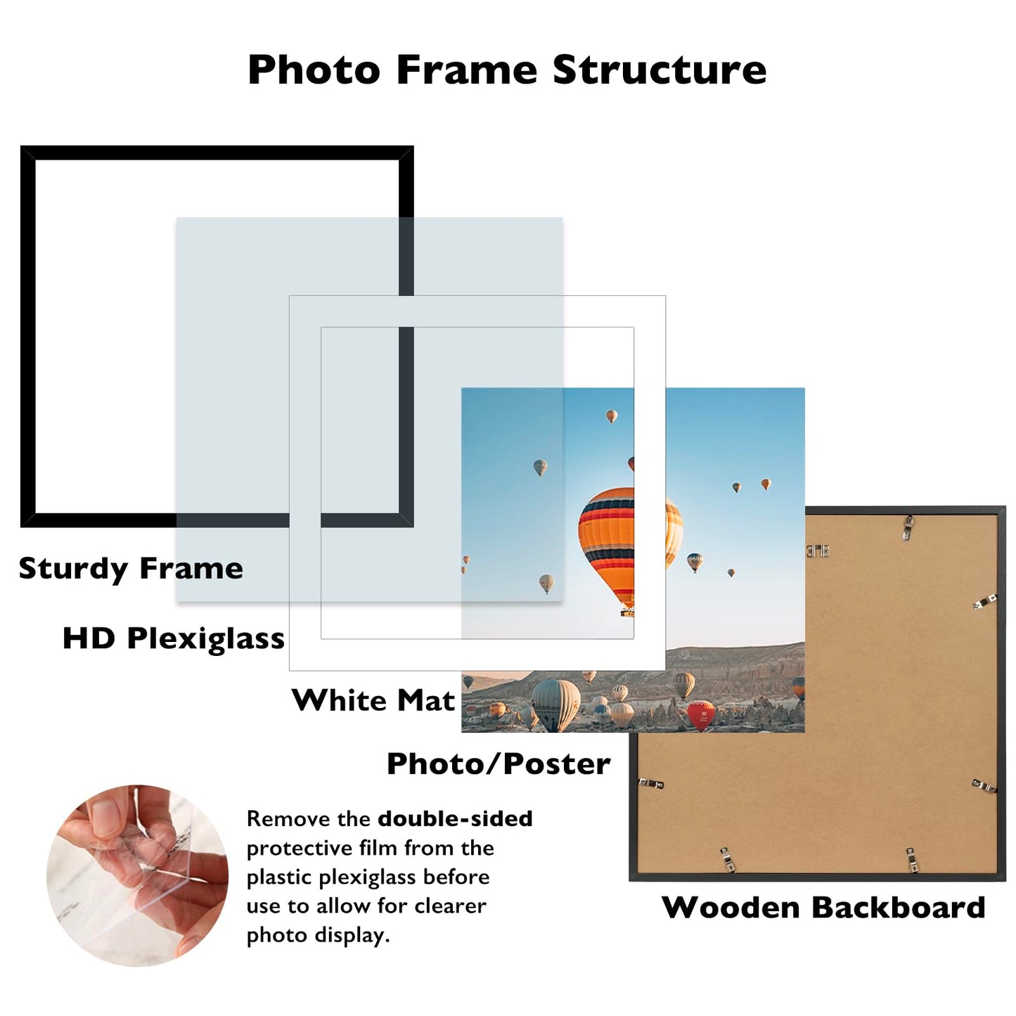 JCJMY 30x30 Picture Frame Black with 24x24 Mat, Display Photo 24x24 with Mat or 30 x 30 Without Mat, Wall Hanging Large 30x30 Poster Frame with Shatter Resistant Plexiglass, Black