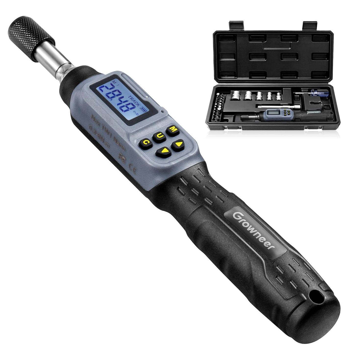GROWNEER Digital Torque Screwdriver, 2.66-53.1 In-lbs/0.3-6 Nm, 1/4'' Drive Inch Pound Torque Screwdriver Electrician with Buzzer & LED Indicator, 27 In 1 Torque Wrench Screwdriver Set