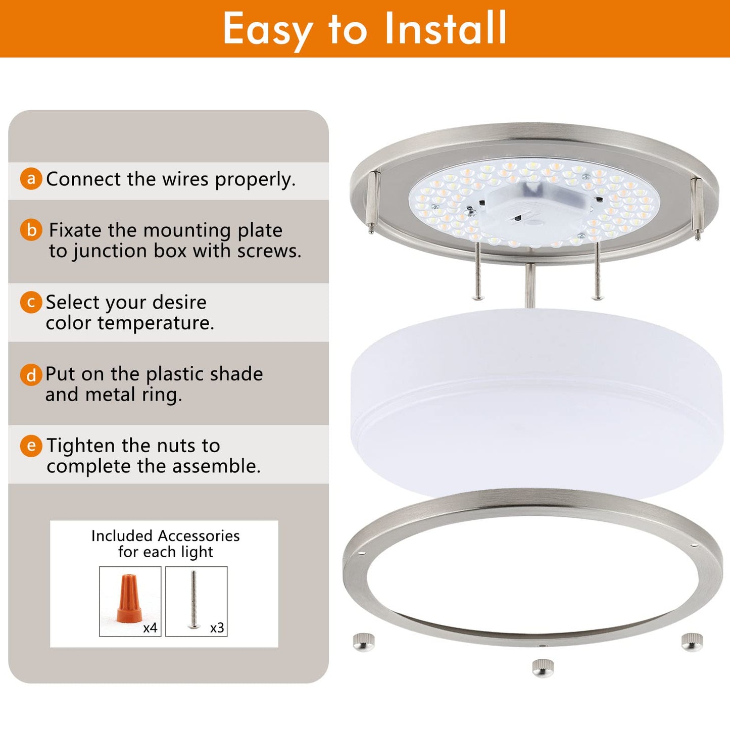 4-Pack 10Inch LED Flush Mount Ceiling Light Fixtures for Kitchen 30W, 5CCT 2700K 3000K 4000K 5000K 6500K, 3200LM Dimmable Ceiling Lights, Bright Ceiling Lamps for Bathroom Stairwell Bedroom, Nickel