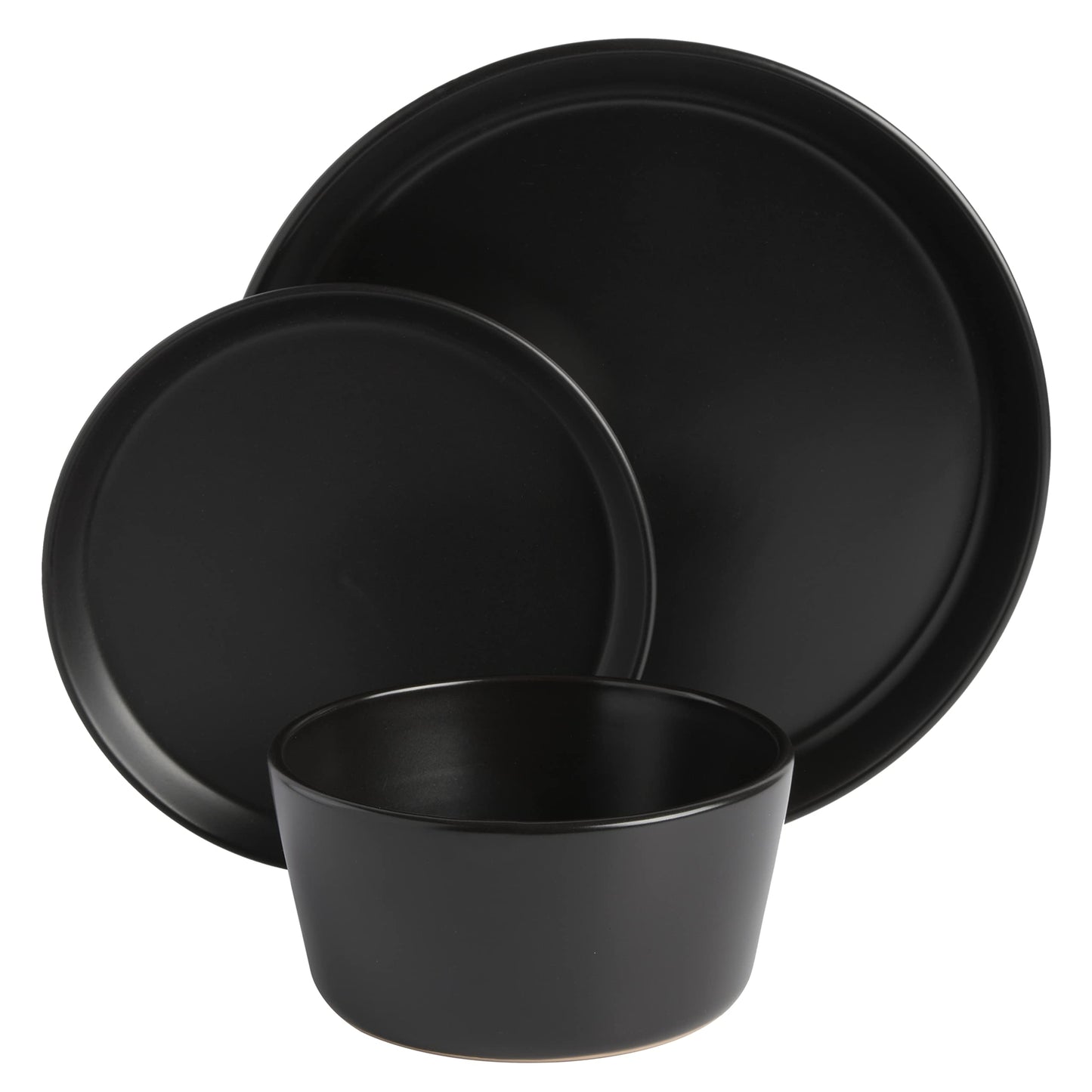 Gibson Soho Lounge Sofia Coupe 12-Piece Stoneware Dinnerware Set, Service for 4 – Black Plates and Bowls