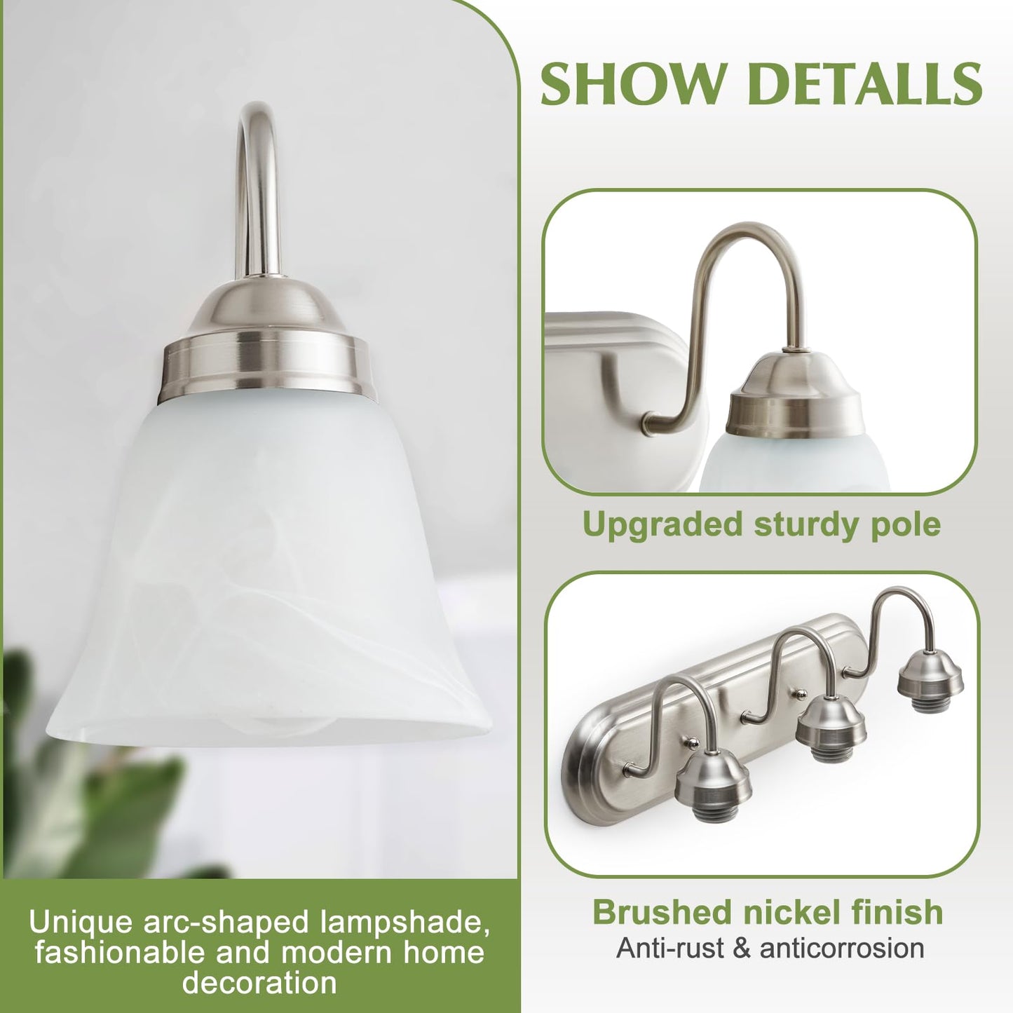 3 Light Bathroom Vanity Lights, Bathroom Light Fixtures Over Mirror, Modern Lighting Fixtures Brushed Nickel Wall Lamp Vanity Lights Apply for Mirror Living Room Cabinet Bedroom, Bulb Not Included