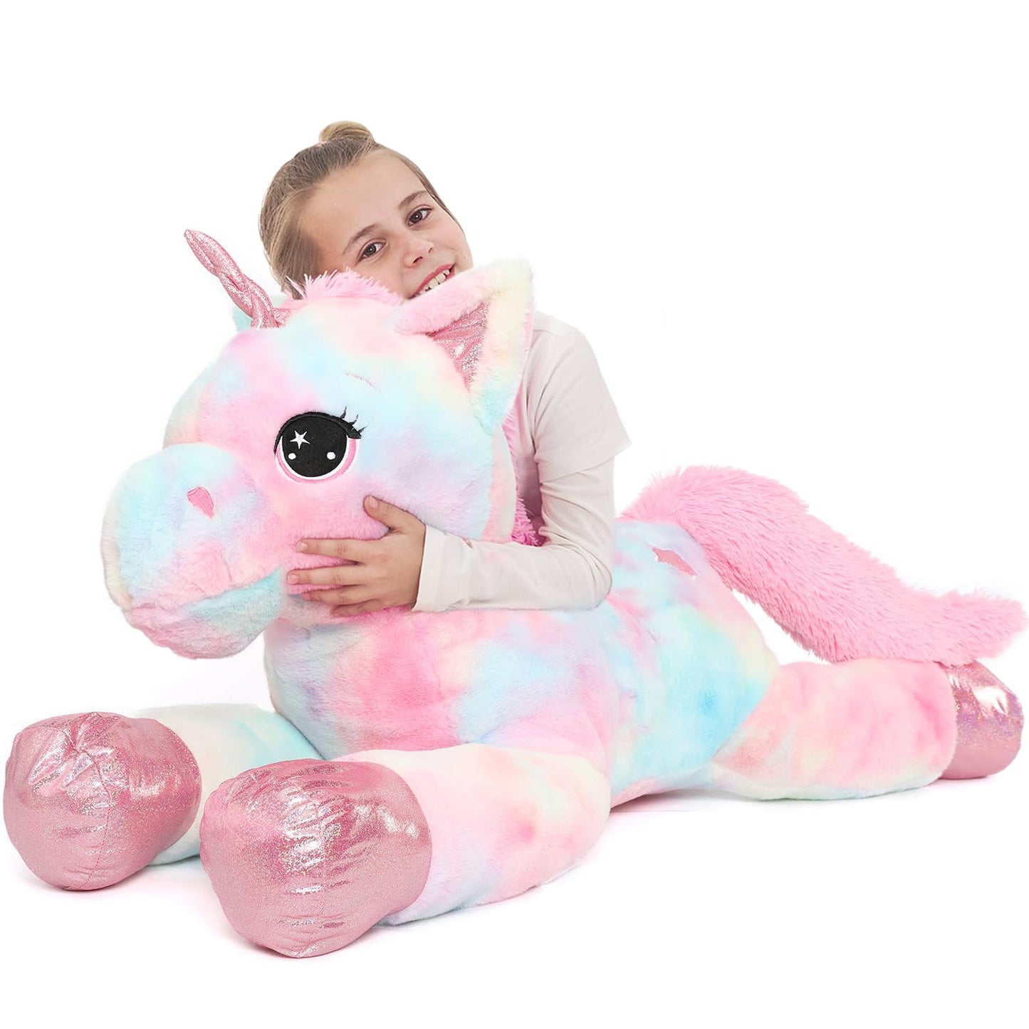 Muiteiur 43.4 Inch Unicorn Stuffed Animal, Giant Stuffed Unicorn for Girls, Soft Plush Pillow Gifts for Girls Boys Kids, Pink