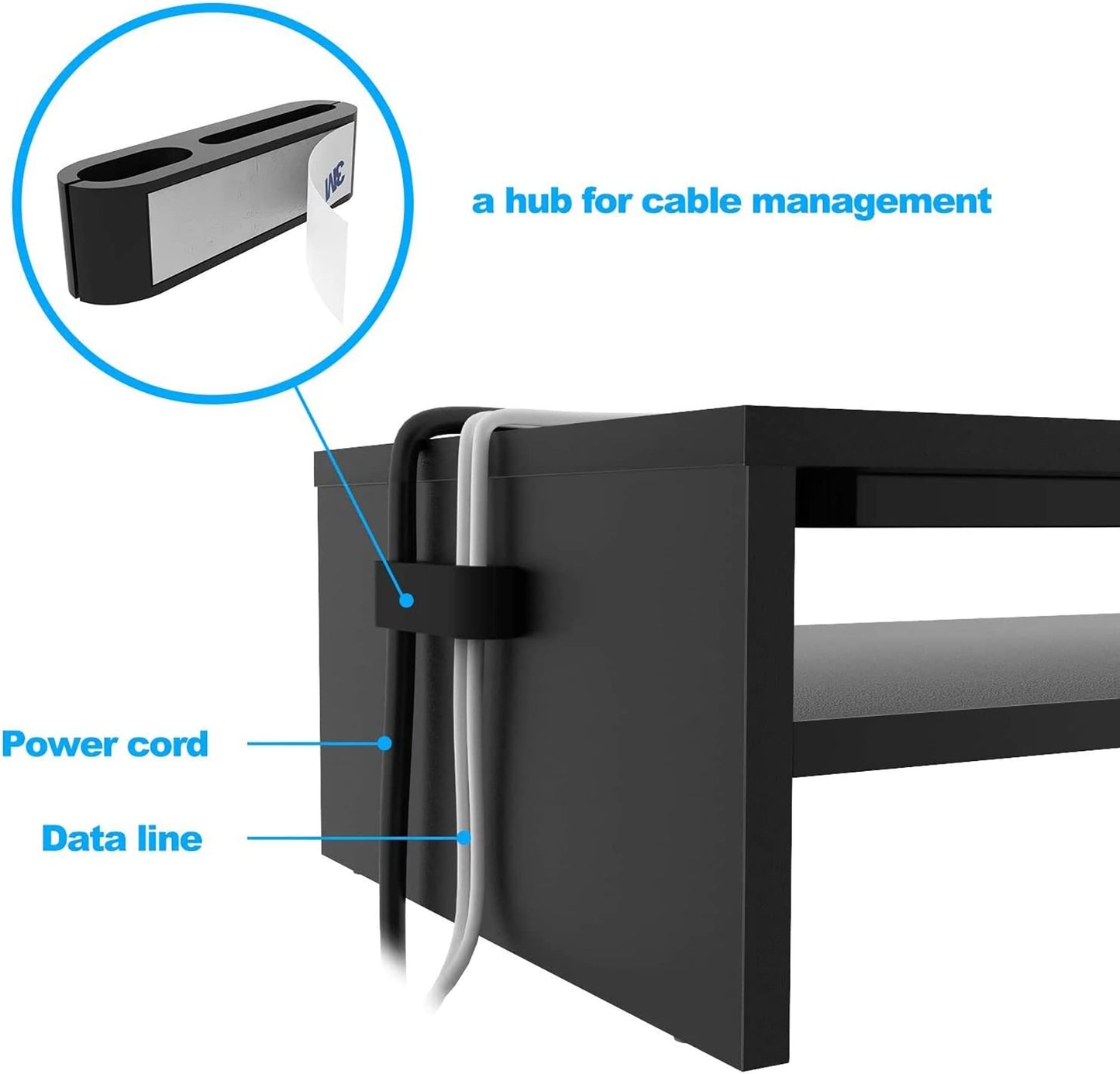BONTEC Wood Monitor Stand Riser, 2-Tier Desktop Organizer with Storage, Ergonomic Computer Stand for Desk, Cable Management, Cellphone Holder, 21.3 Inch Shelf, Black