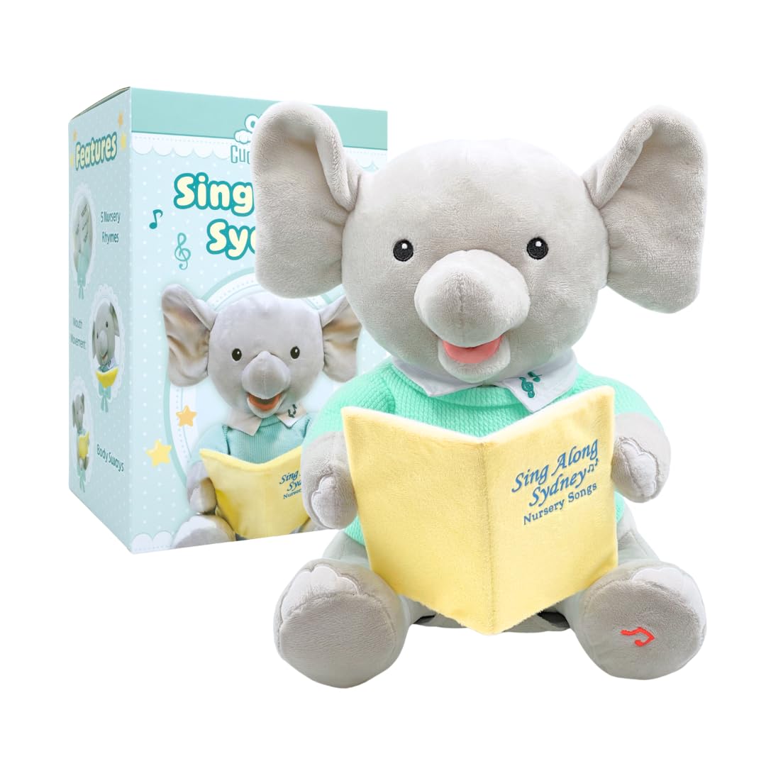 Cuddle Barn - Sing Along Sydney | Animated Plush Elephant Sings 5 Classic Nursery Rhymes | Musical Stuffed Animal | Mouth and Body Moves to Music | Great Gift for Toddler Boys and Girls - 12"