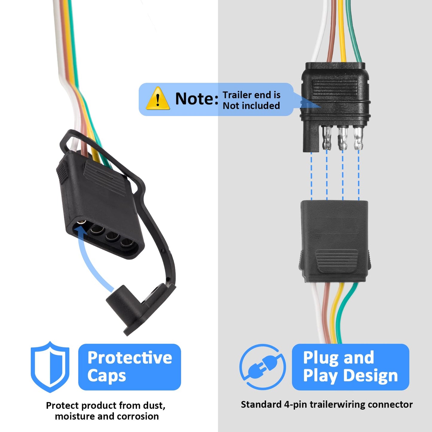 Wsays Vehicle-Side 4-Pin Trailer Wiring Harness Compatible with Ford Bronco 2021-2023 W/LED Tail light Plug & Play Connect Trailer Tail Lights Brake Signal Lights and Turn Signals