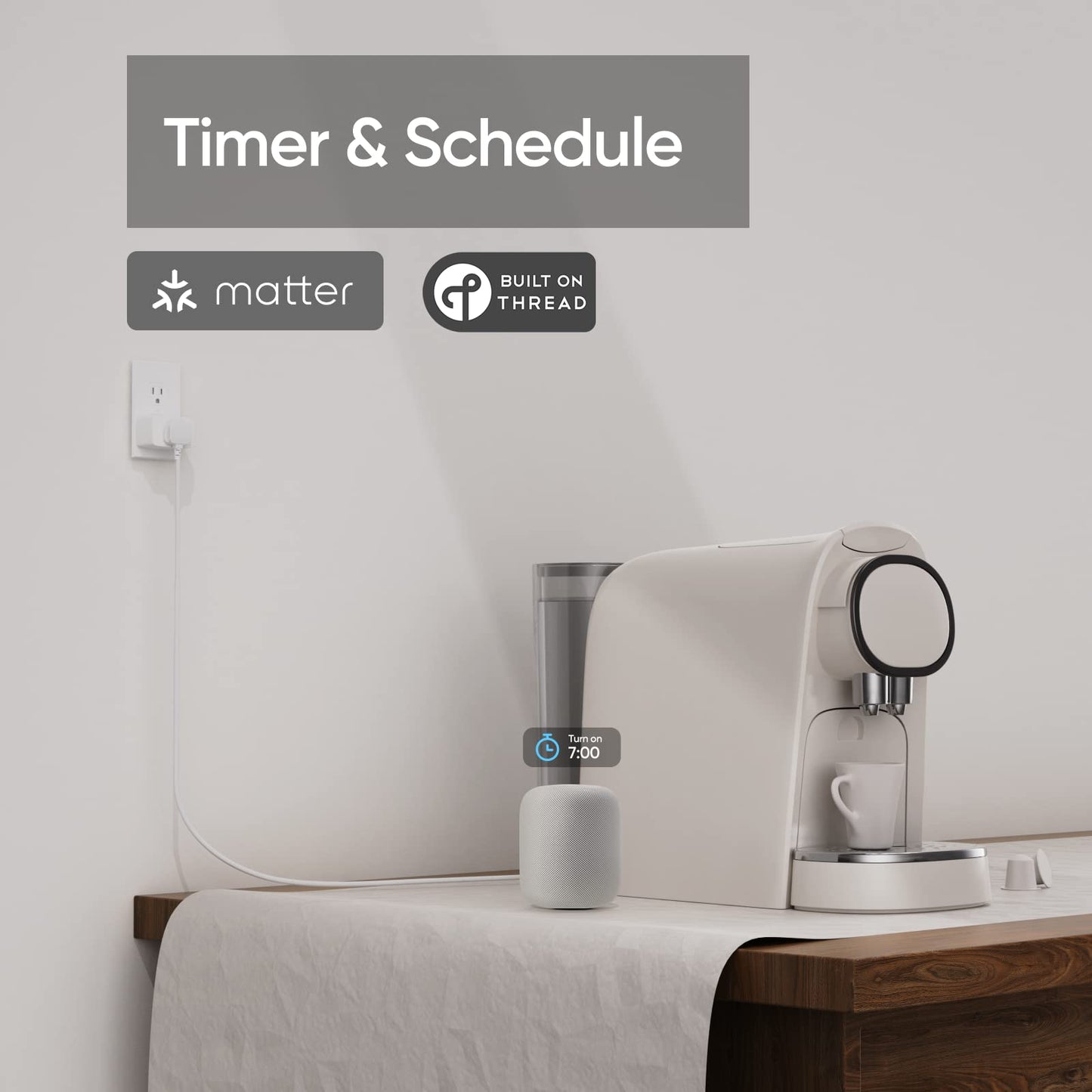 Onvis Matter Over Thread Smart Plug, Smart Mini Outlet, Works with Apple Home, Alexa & Google Home, 15A/1803W - Updated Version