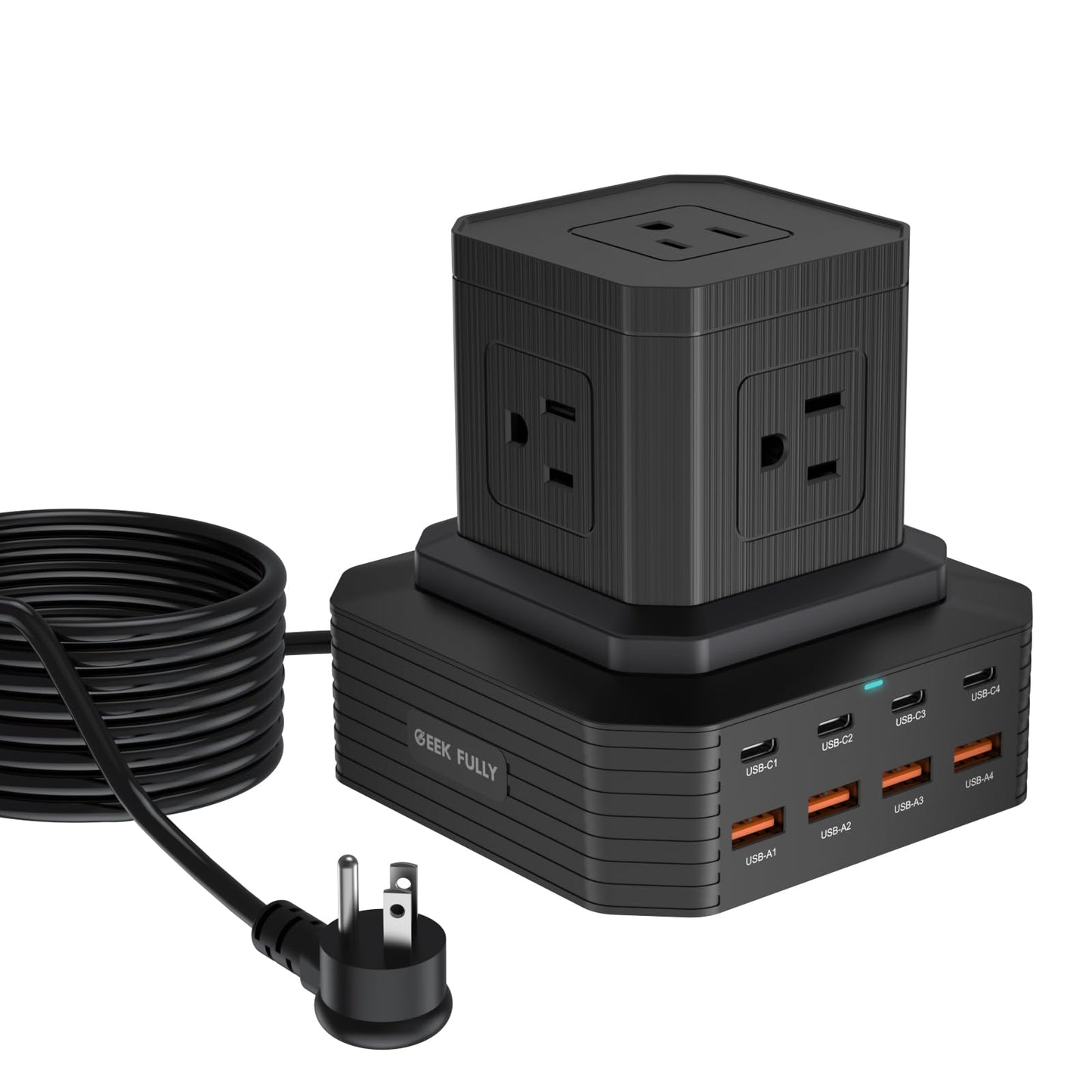 GEEK FULLY Charging Station (100W), 13-in-1 USB C Power Strip with Surge Protection, 6.6Ft Extension Cord, 4 USB C and 4 USB A Ports, 5 AC Outlets for Home Office Dorm Room