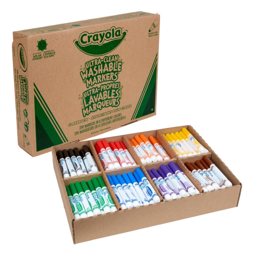 Crayola Broad Line Washable Markers - 200ct (8 Colors), Kids Bulk Classroom Art Markers for School, Back to School Essentials, Teacher Classroom Must Haves