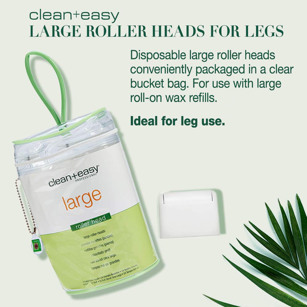 Clean + Easy Large Roller Heads for Roll On Waxing – Disposable Wax Applicator Refill for Legs & Body, Hygienic Hair Removal, Fits Soft Wax Cartridges, 24-Pack
