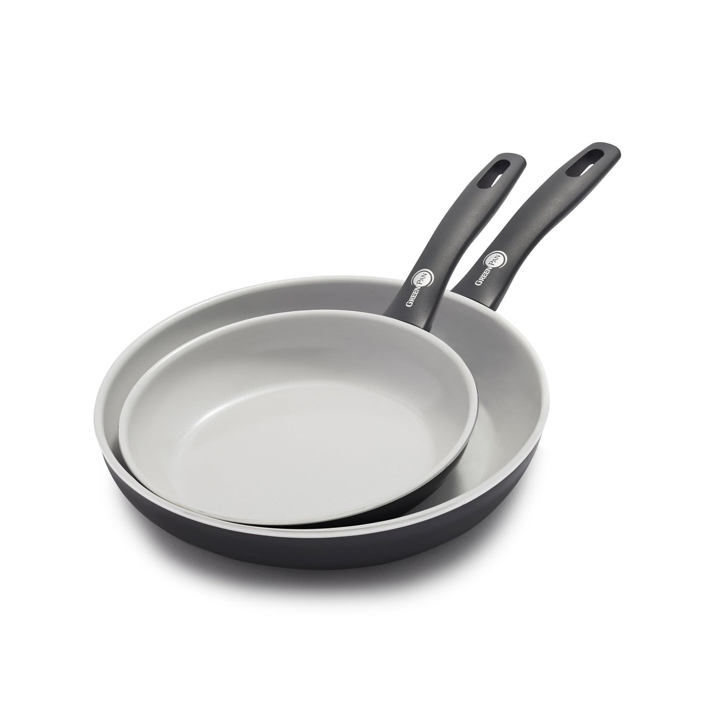 GreenPan Dover 8” and 10” 2 Piece Frying Pan Skillet Set, Non-Toxic PFAS-Free Ceramic Nonstick Coating, Sear Saute Fry Egg Omlete, Dishwasher & Oven Safe, Stay Cool Handle, Easy Pour Rims, Black