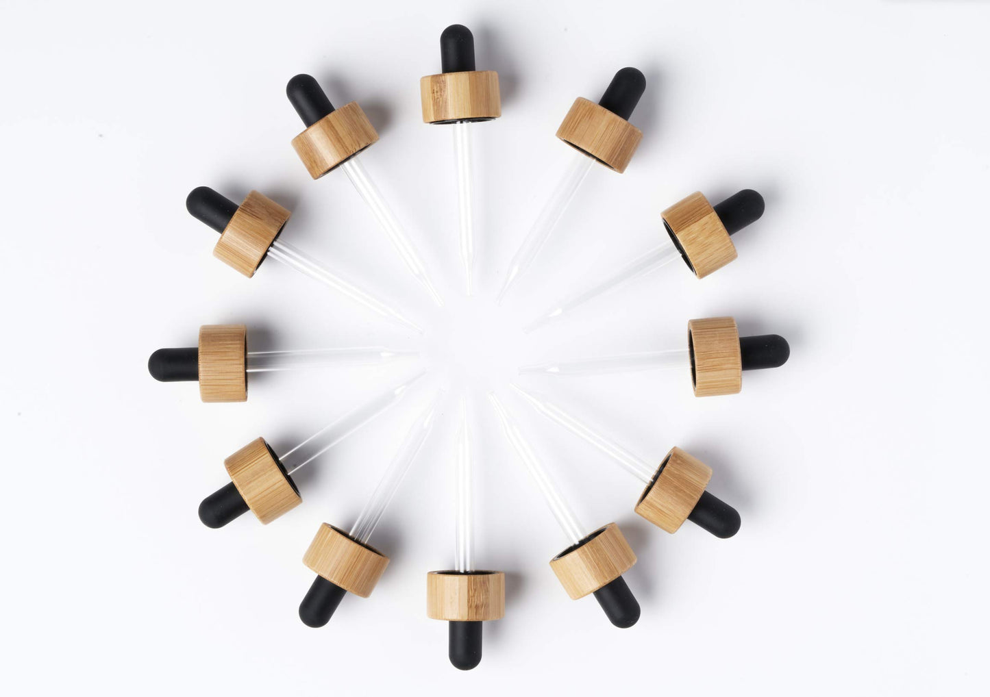 Focus Nutrition Black Boston Round 1 oz Glass Dropper Bottles for Essential Oils With Bamboo Caps | 24 Pack