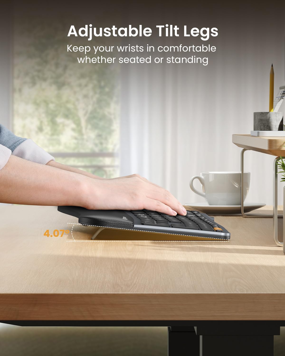 ProtoArc Backlit Bluetooth Ergonomic Keyboard, EK01 Plus Full Size Wireless Split Keyboard with Dual Bluetooth and USB, Cushioned Wrist Rest, Rechargeable, Compatible with Windows/Mac/Android, Grey