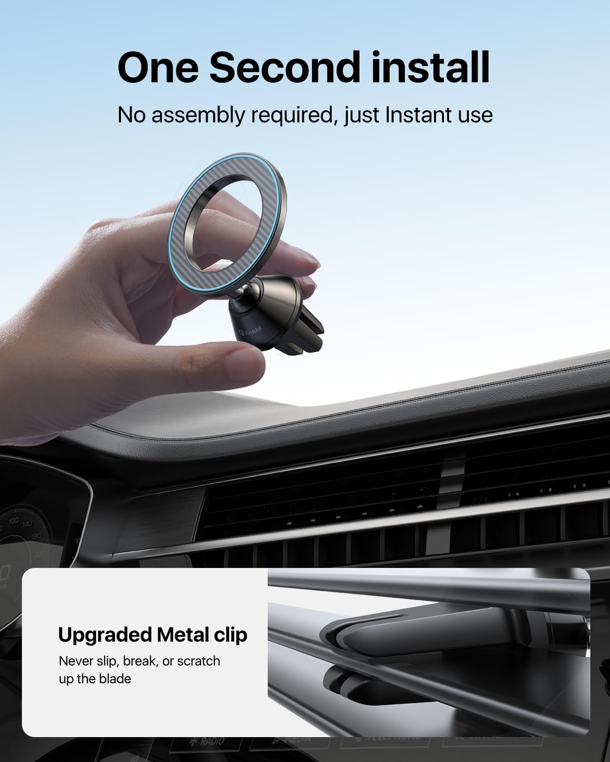 andobil for Magsafe Car Mount [Strongest Magnet, Easy Installation] All Metal Magnetic Cell Phone Holder Car, 360° Air Vent Car Phone Mount, Fits for iPhone 16 Pro Max 15 14 13 12, and MagSafe Cases