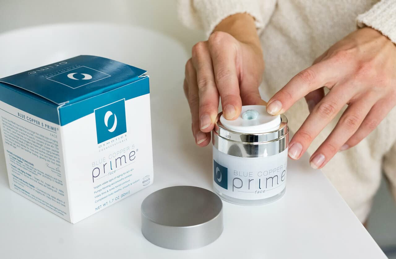 Osmotics Blue Copper 5 Improved Prime Face - New Advanced Formula Anti-Aging Face Cream for Men and Women - Clinically Proven for Wrinkles, Age Spots - Made in the USA (1oz - Pack of 1)