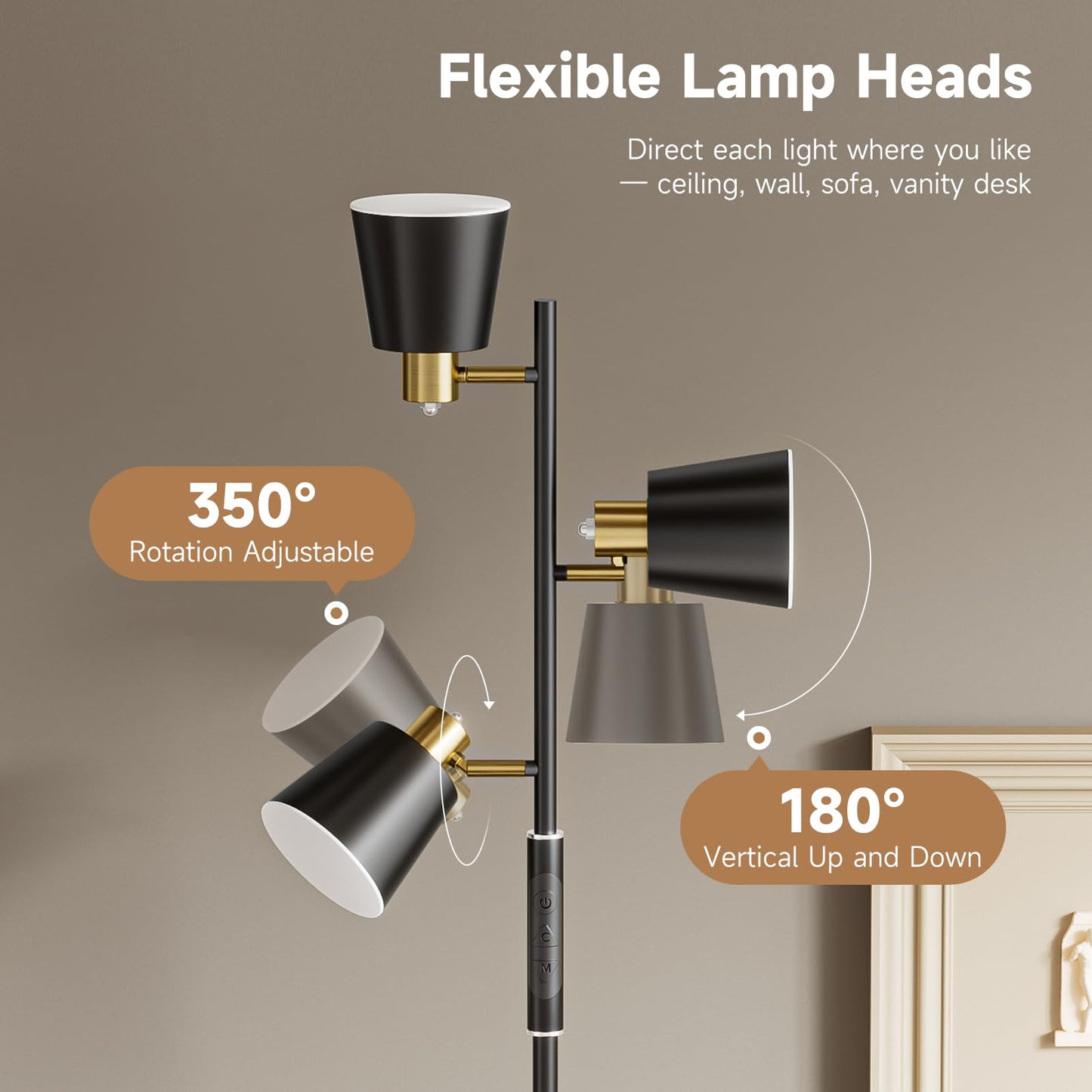 Jeagop LED Tree Floor Lamp, 2500LM Super Bright Standing Lamp with Remote & Touch Control, 4 Color Temperatures, 3 Rotatable Lights, Modern Dimmable Floor Lamps for Living Room Bedroom Office