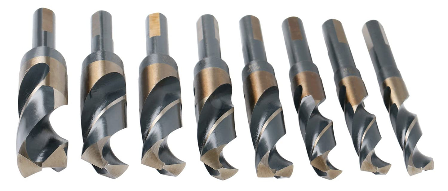 Accusize Industrial Tools M35 (H.S.S.+5% Cobalt) 1/2" Shank and Drill - 9/16" to 1", Set of 8 Pieces, H516-6507