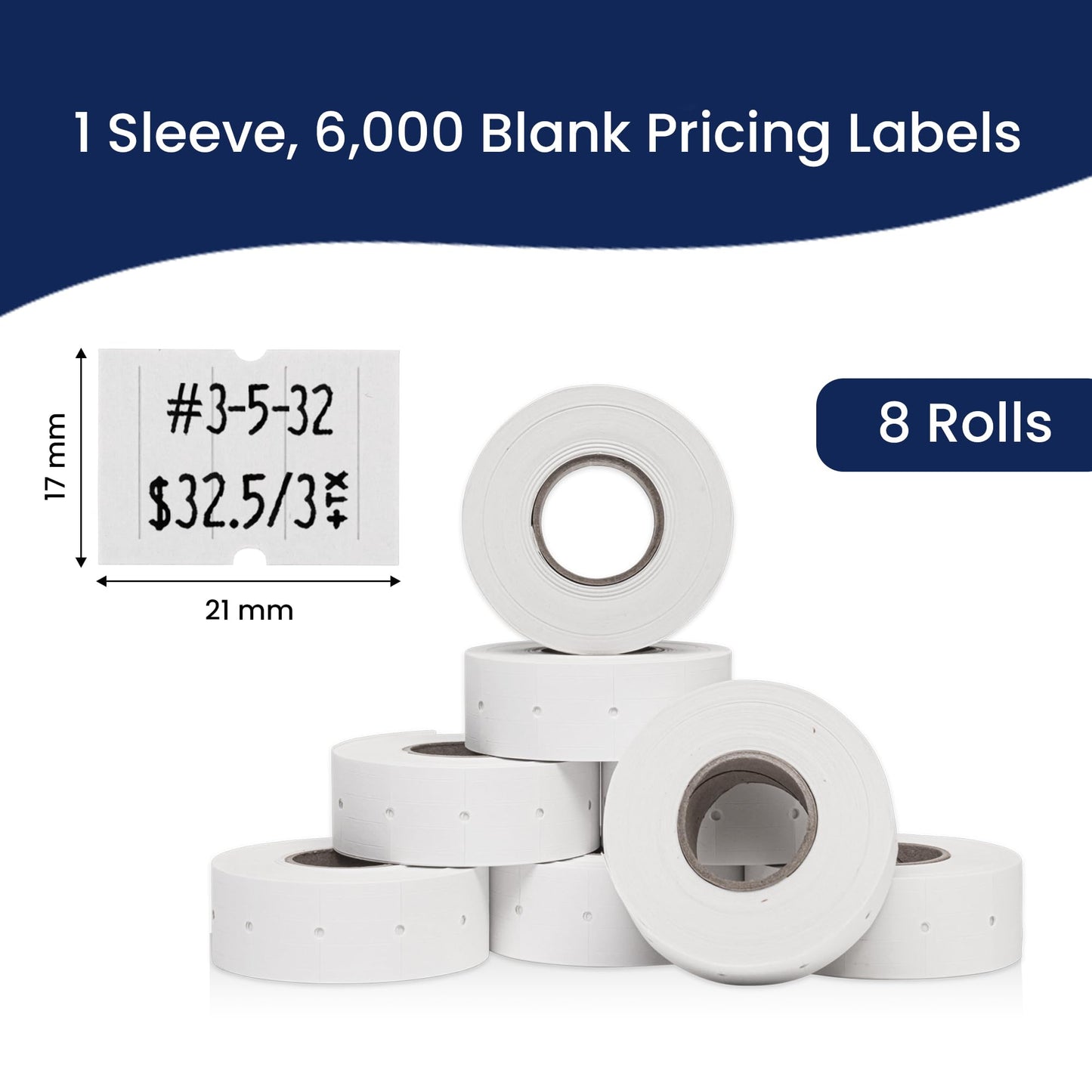 Perco 2 Line White Labels - 6,000 Blank Price and Date Gun Labels for Perco 2 Line Price and Date Guns - 8 Rolls, 1 Sleeve - Made in USA