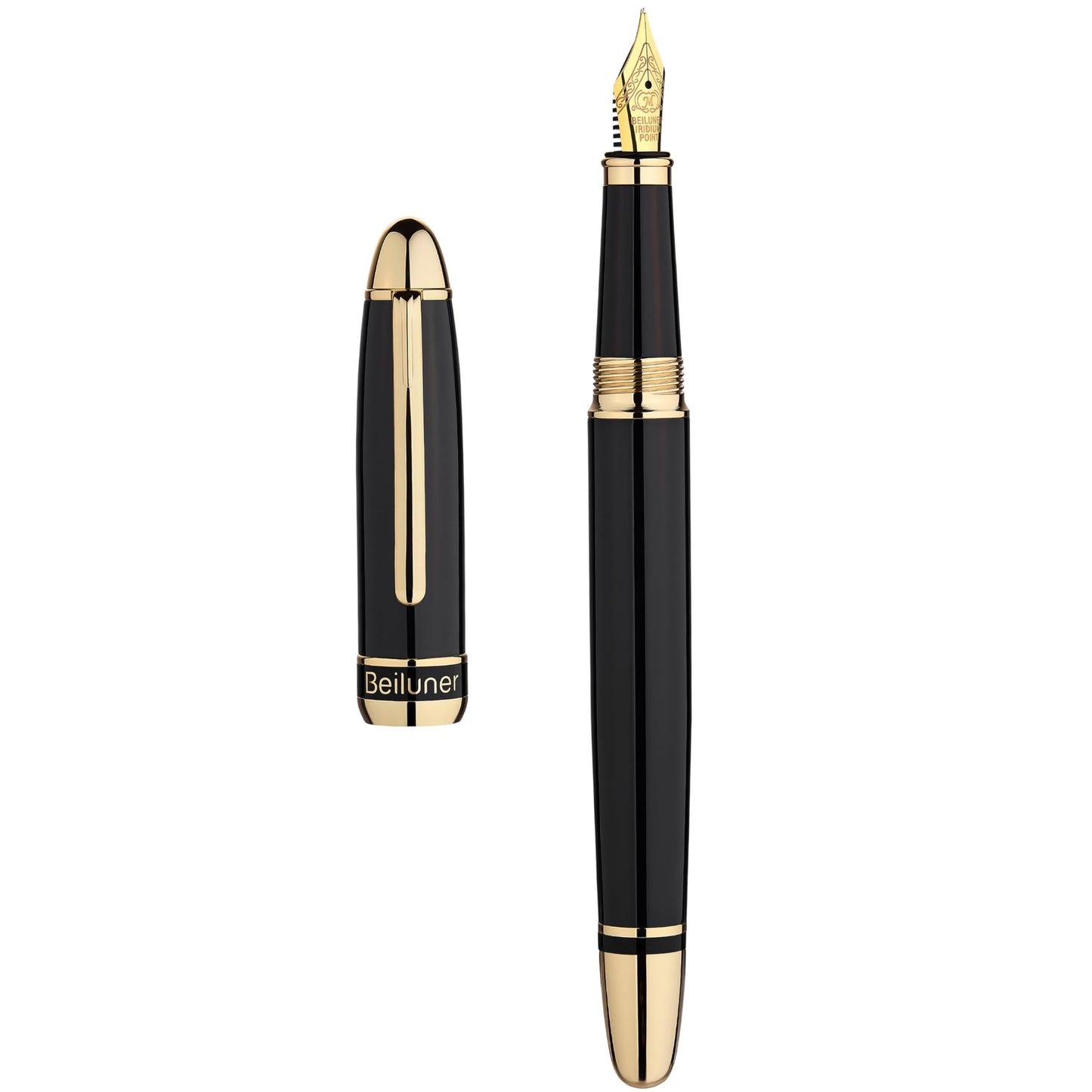 BEILUNER 315 Black Fountain Pen,Stunning Luxury Pens with 24K Gold Accents, Gorgeous 24K Gilded Nib(Medium), Ink Converter,Fancy Pen Gift for Men&Women-Elegant, Office, Reliable, Nice Design
