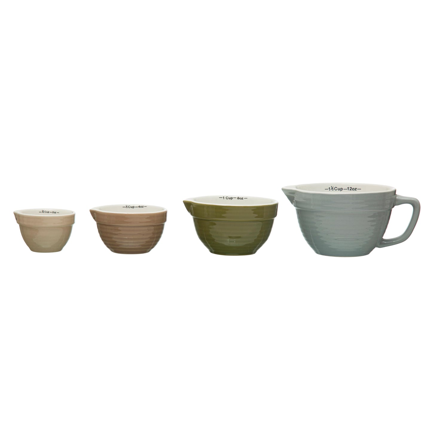 Creative Co-Op Stoneware Batter Bowl Measuring Cups, Set of 4 Sizes, Multicolor